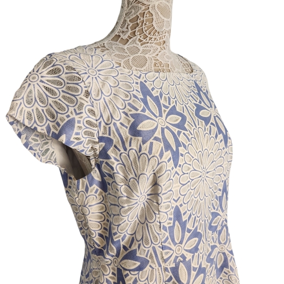 Talbots RSVP floral lace net cutout blue and white dress size 16P - Picture 2 of 9